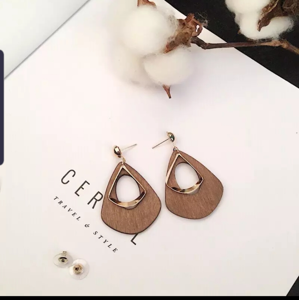 Fashion Statement Drop Water Droplets Wood Earring